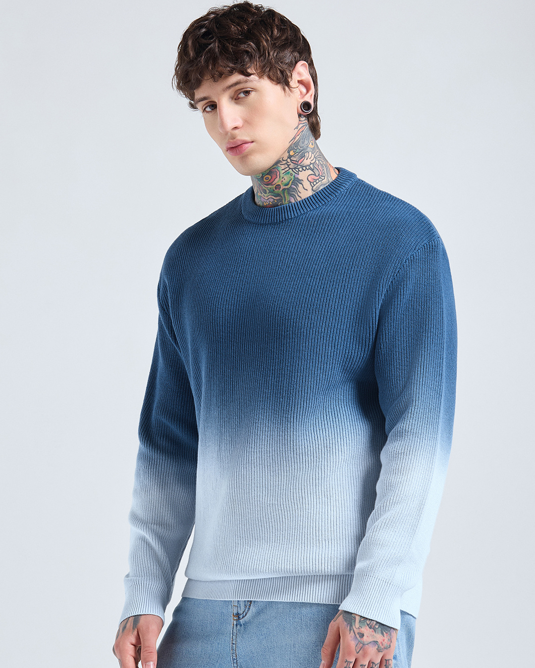 Shop Men's Blue Ombre Oversized Sweater-Back