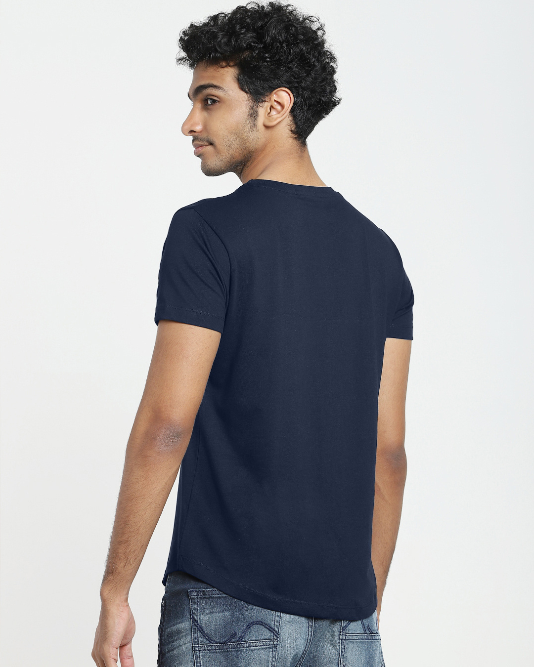 Shop Men's Blue One With Universe Apple Cut Graphic Printed T-shirt-Back