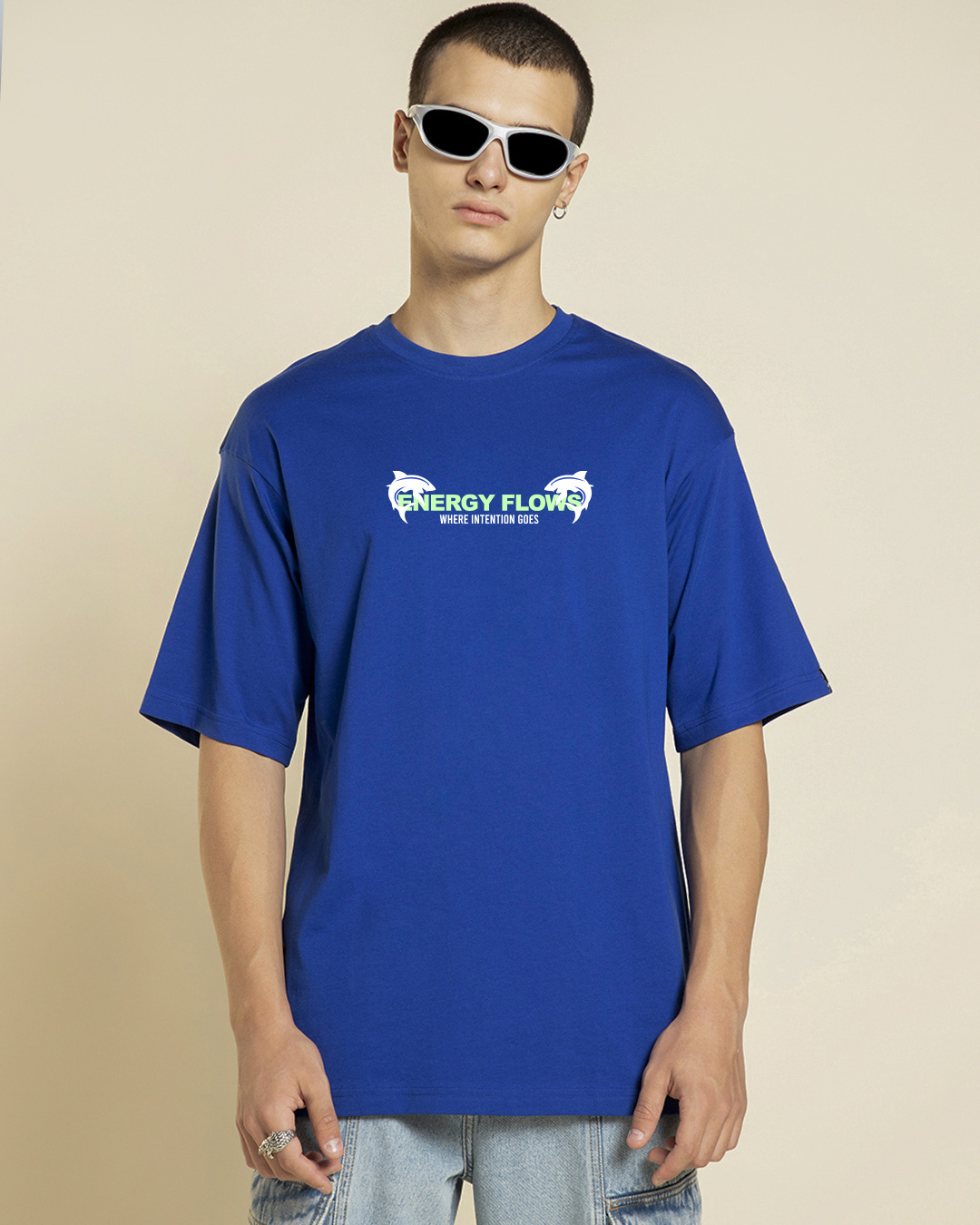 Shop Men's Blue Oorja Graphic Printed Oversized T-shirt-Back