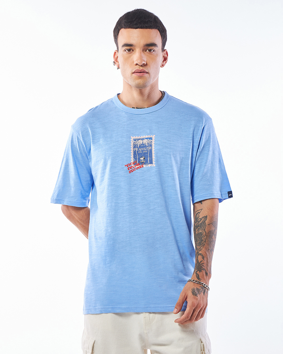 Shop Men's Blue Over The Sea Graphic Printed Oversized T-shirt-Back