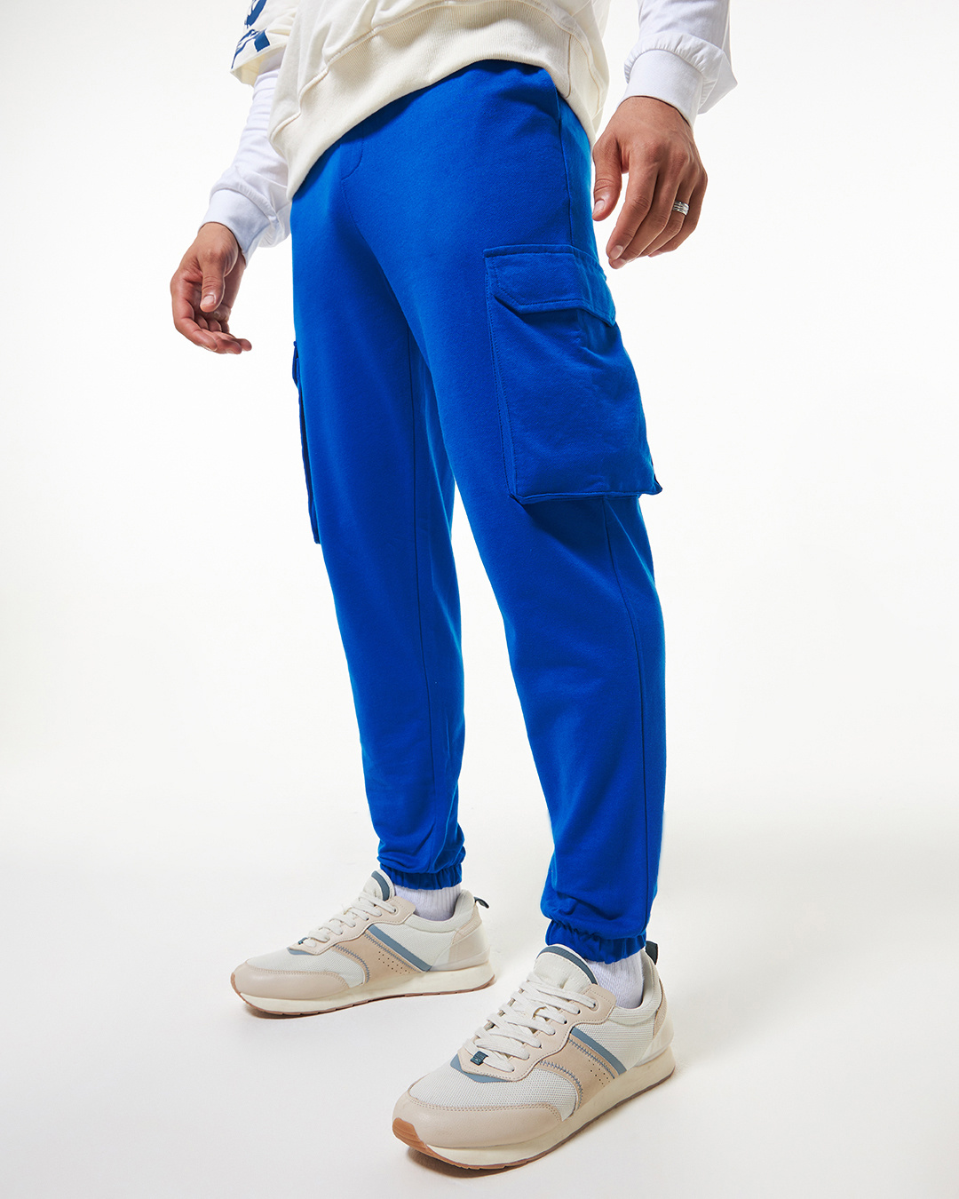 Shop Men's Blue Oversized Cargo Joggers-Back