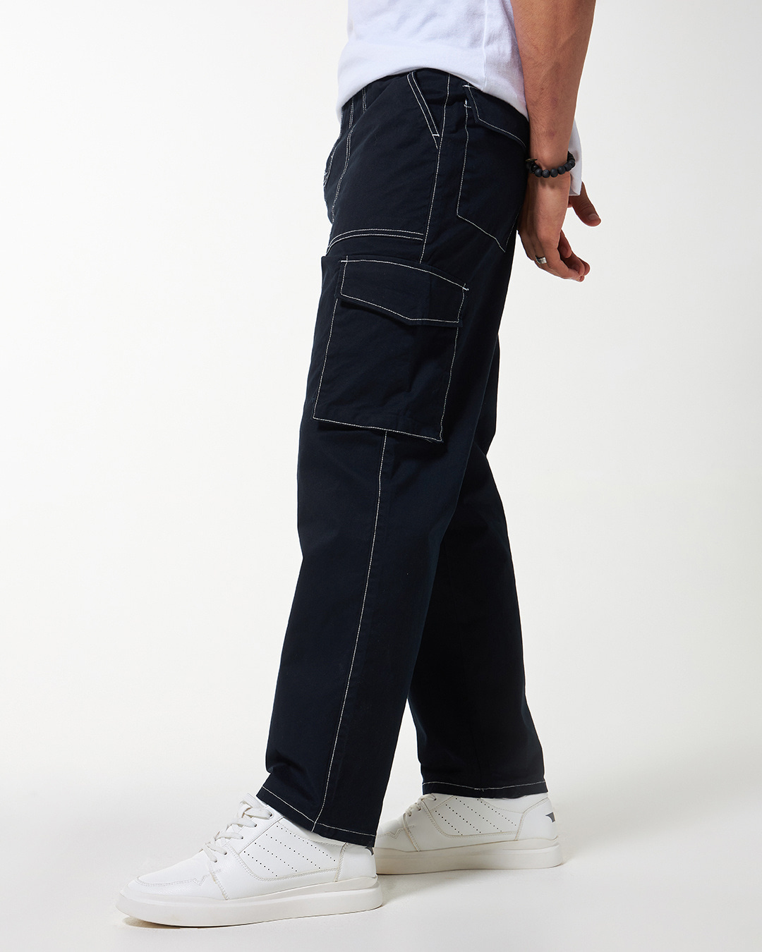 Shop Men's Blue Oversized Cargo Pants-Back