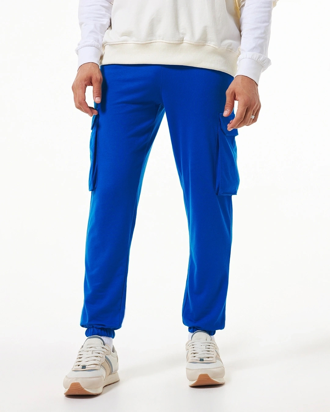 Shop Men's Blue Oversized Cargo Warm Joggers-Back