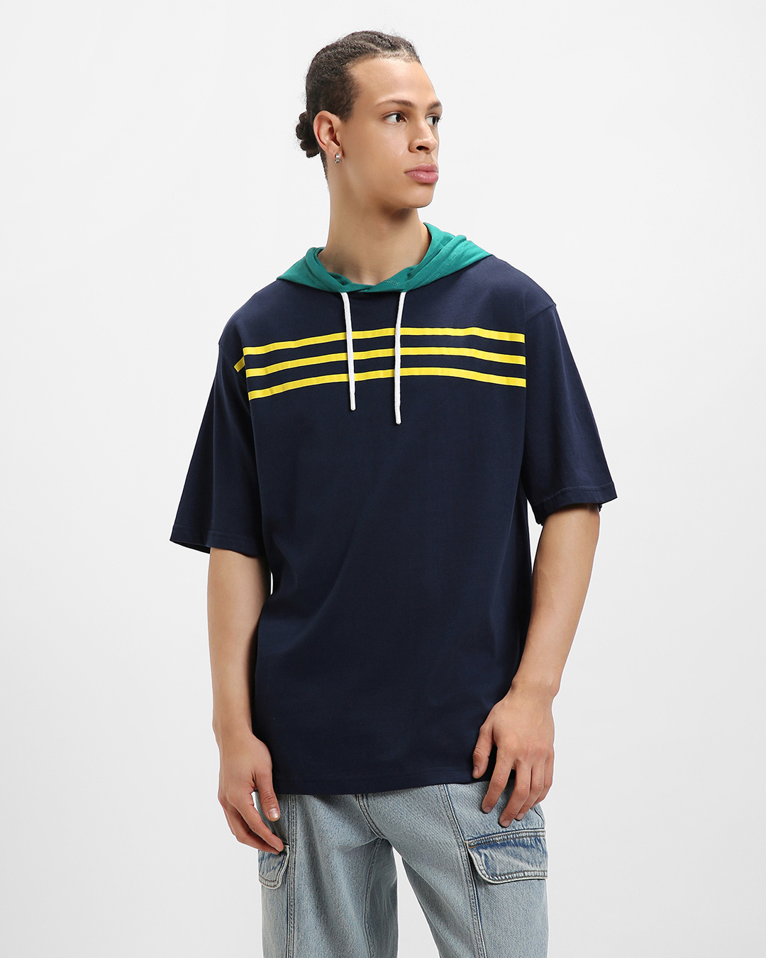 Buy Men's Blue Striped Oversized Hoodie T-shirt Online at Bewakoof