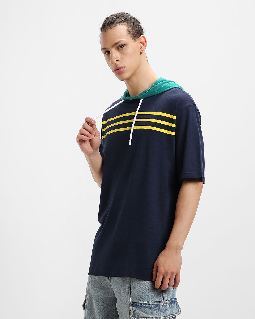 Buy Men's Blue Striped Oversized Hoodie T-shirt Online at Bewakoof