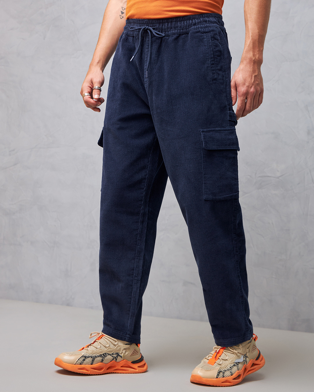 Shop Men's Blue Oversized Cargo Carpenter Pants-Back