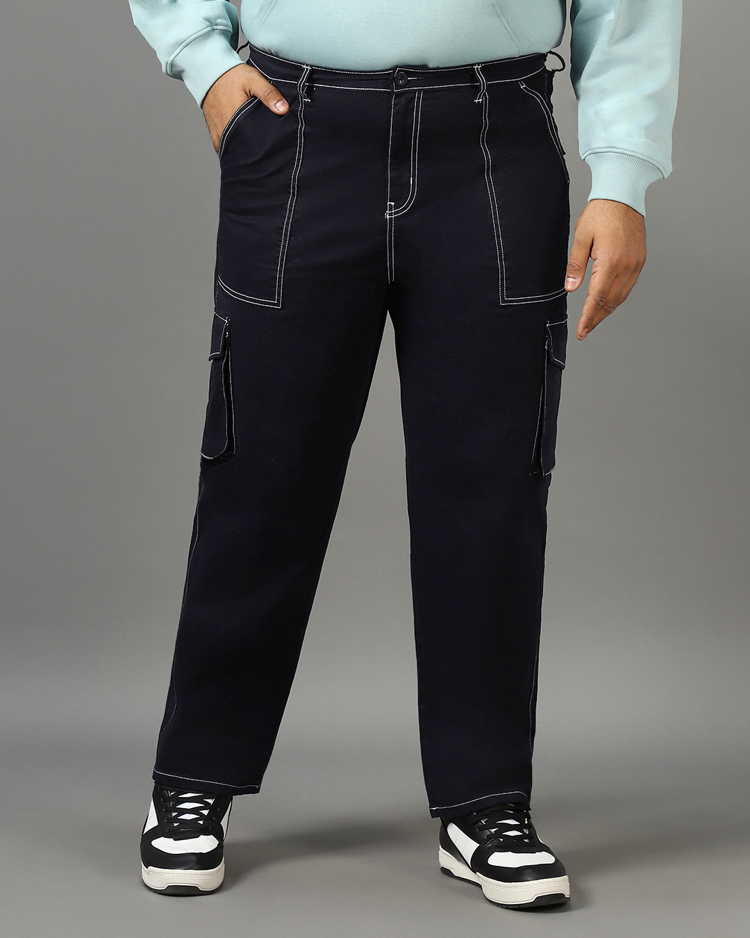 Shop Men's Blue Oversized Plus Size Cargo Pants-Back