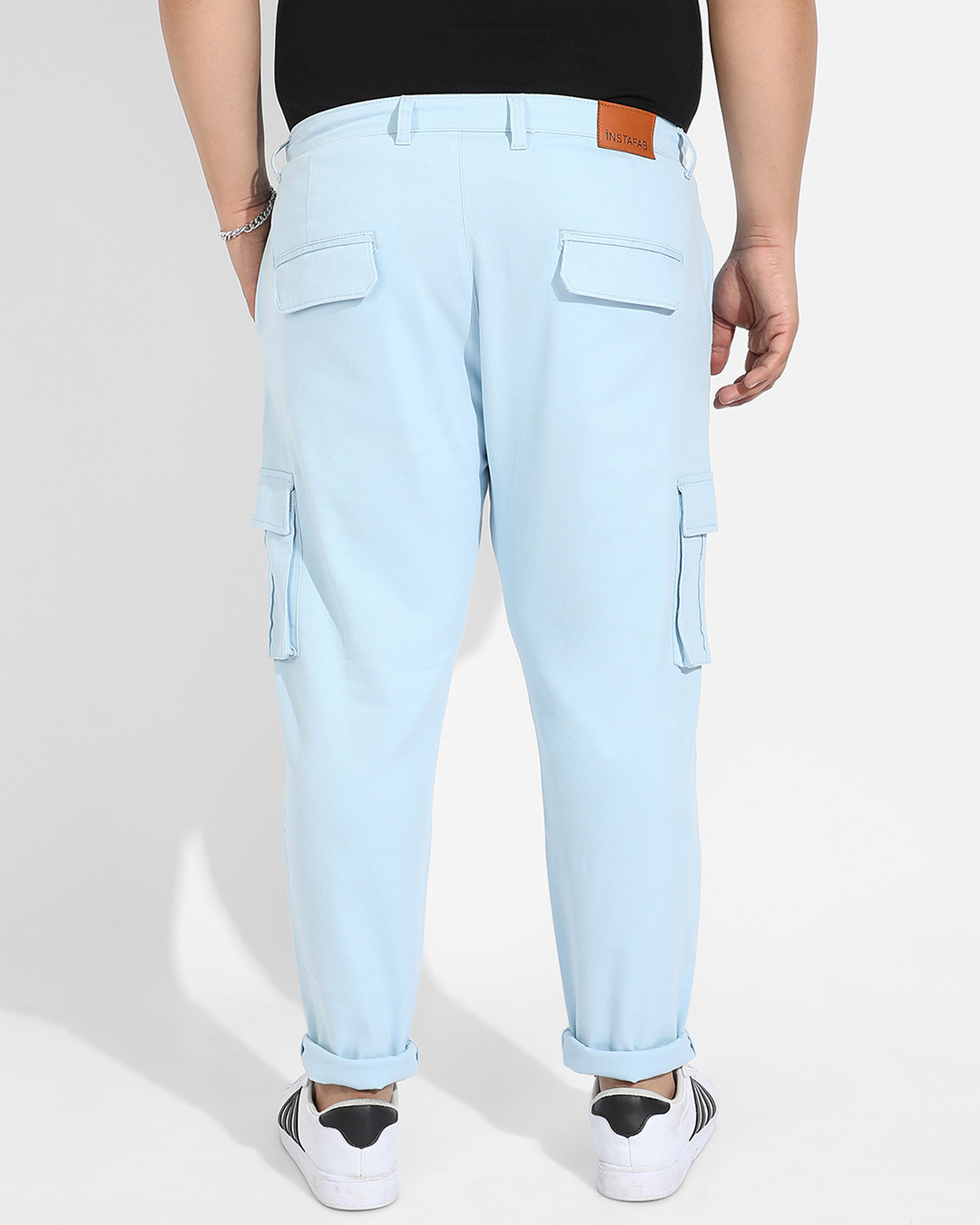 Shop Men's Blue Oversized Plus Size Cargo Trousers-Back