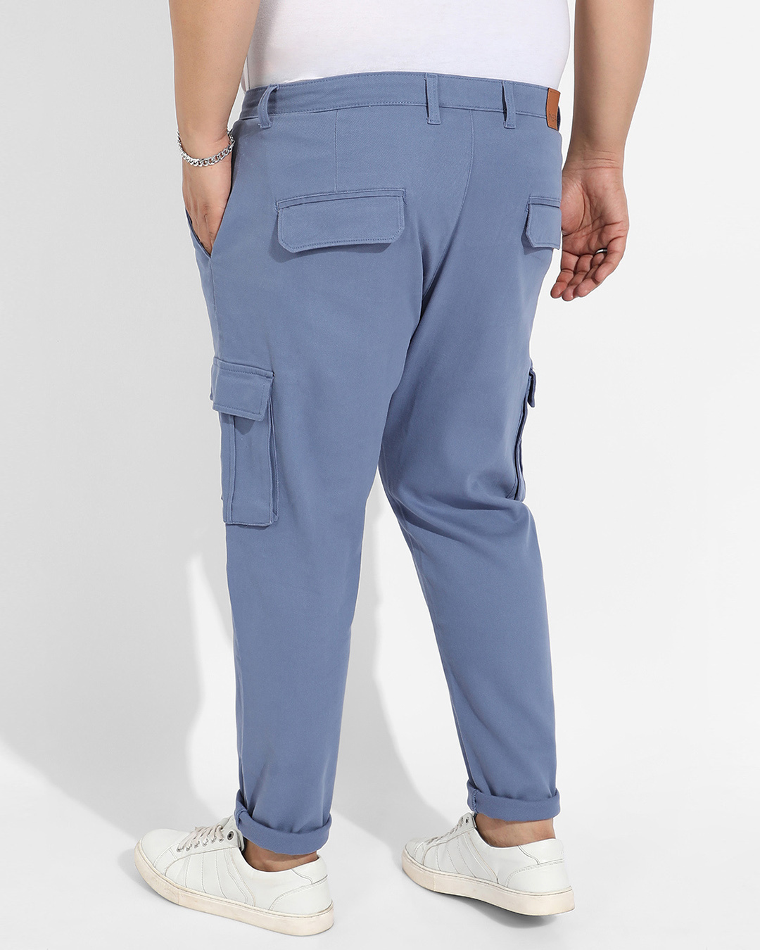 Shop Men's Blue Oversized Plus Size Cargo Trousers-Back