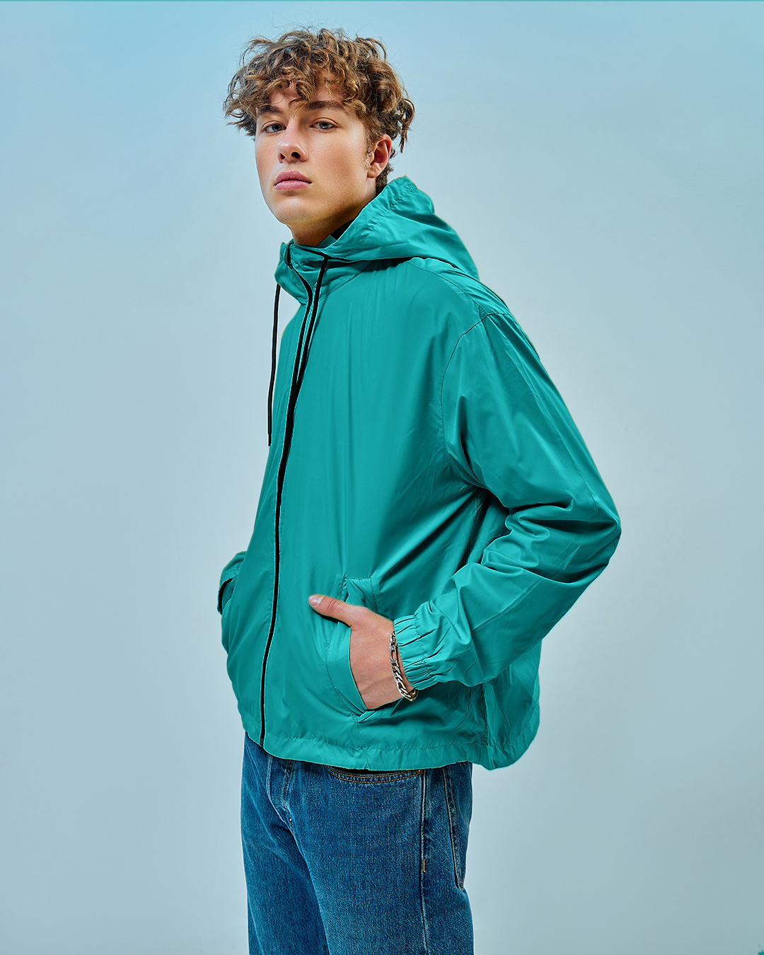 Shop Men's Blue Oversized Plus Size Windcheater Jacket-Back