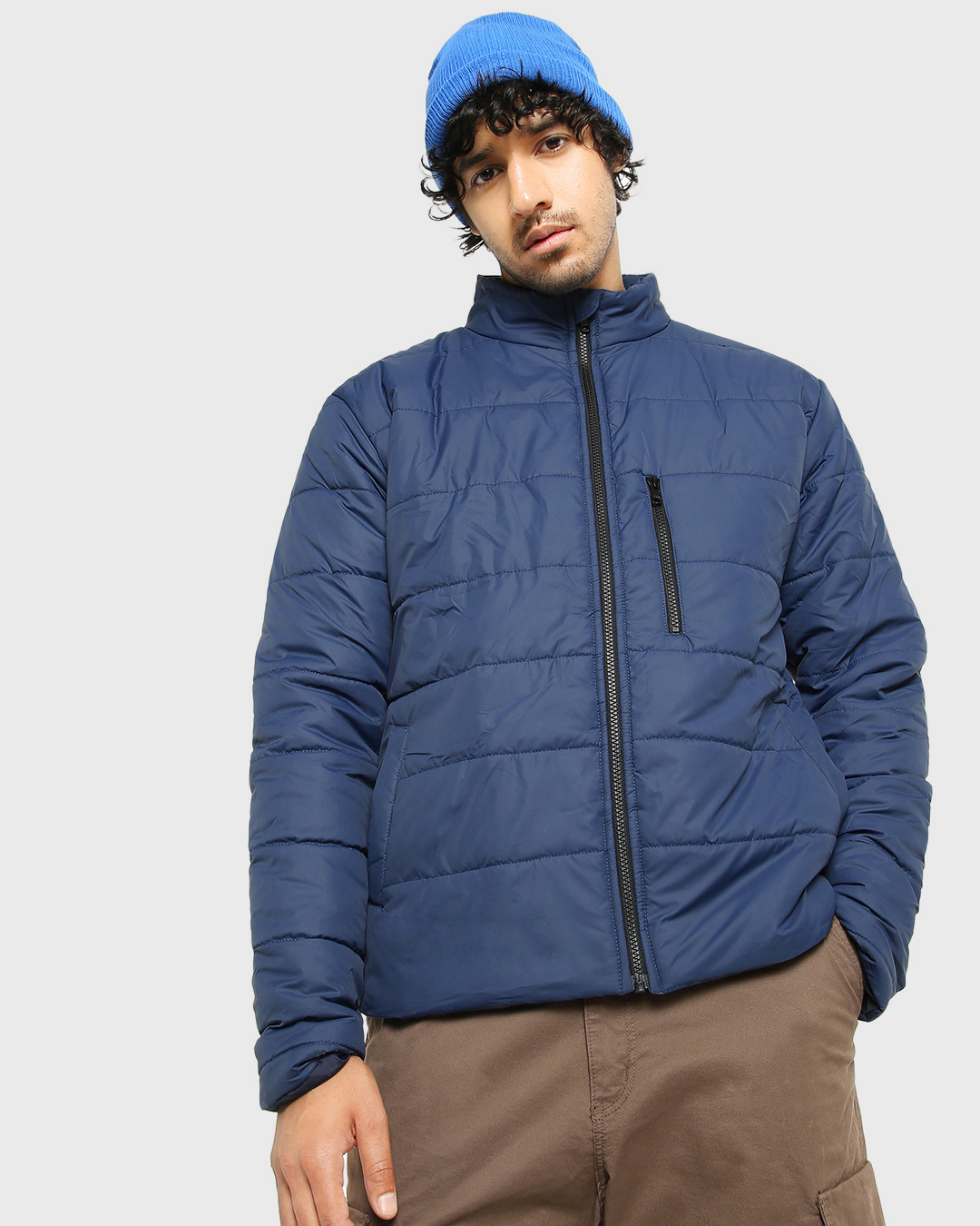 Buy Men's Blue Oversized Puffer Jacket Online at Bewakoof