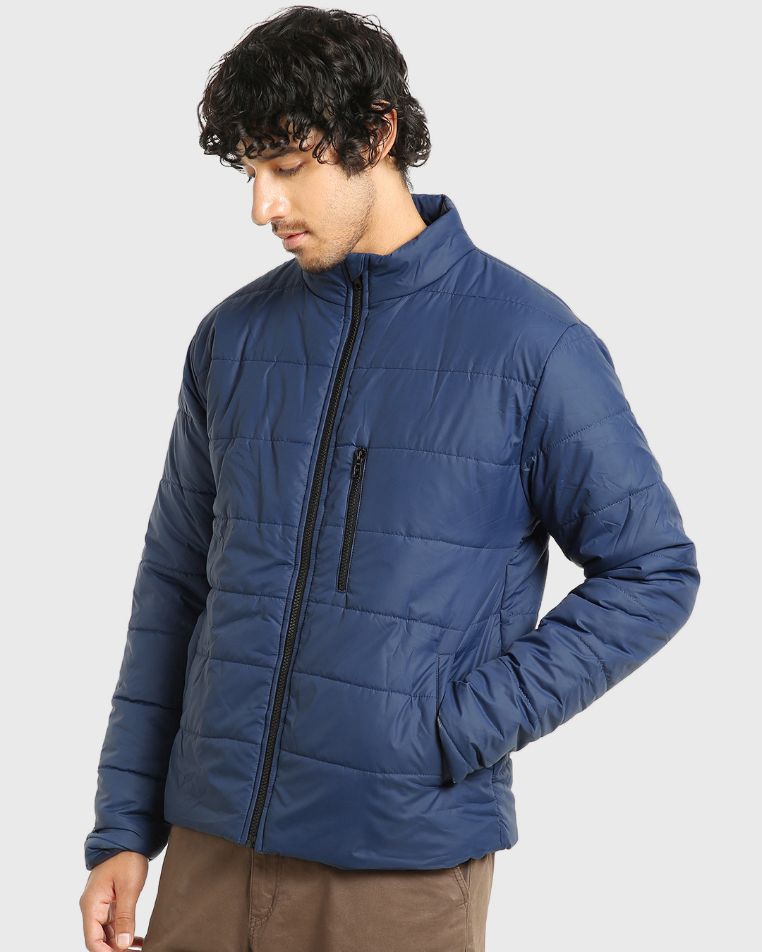 Shop Men's Blue Oversized Puffer Jacket-Back
