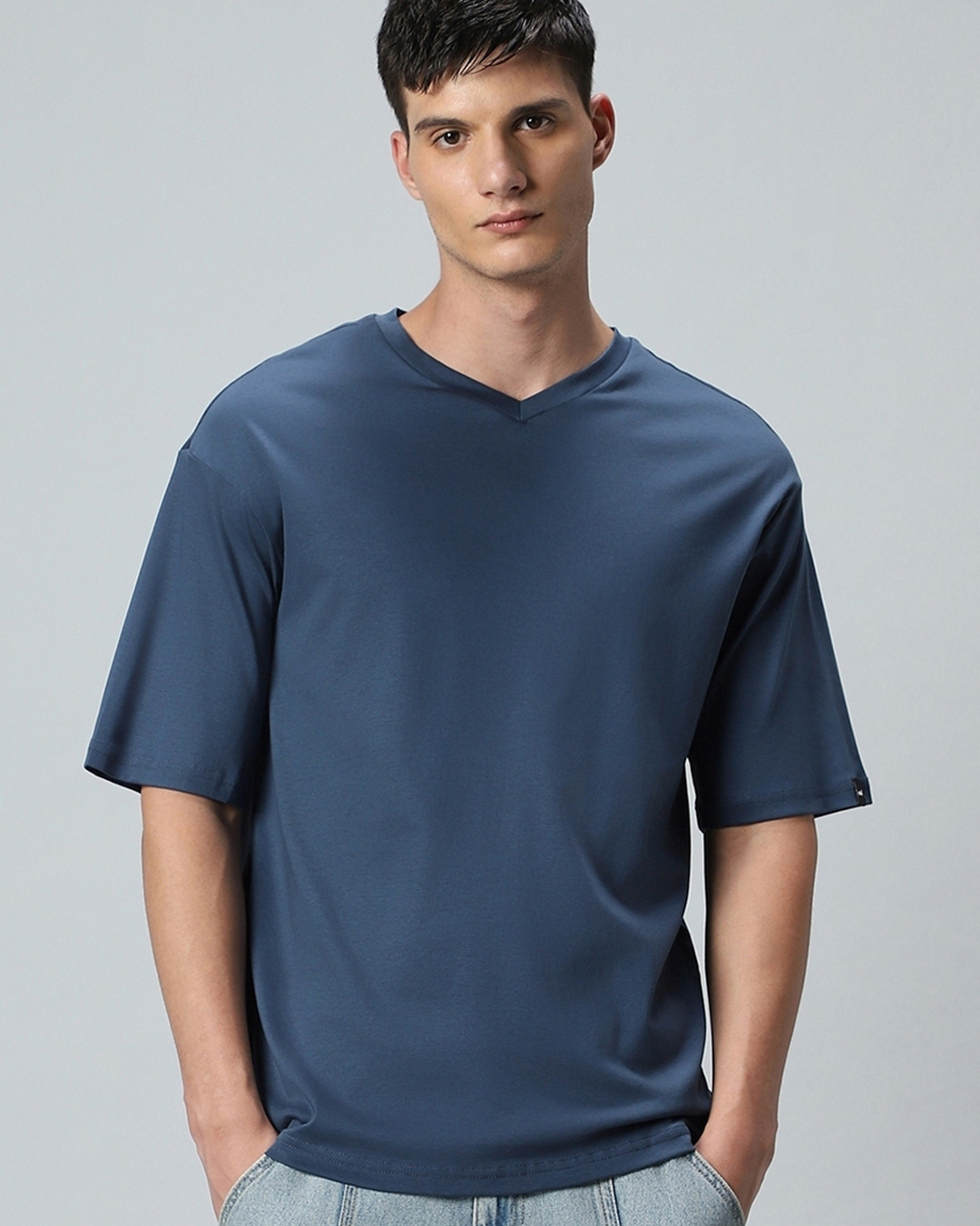 Bewakoof Men's Blue Solid Oversized T-shirt