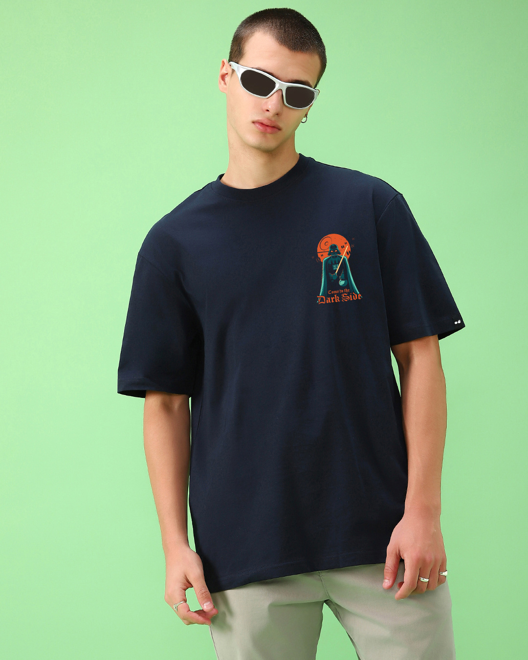 Shop Men's Blue Come to the Dark Side Graphic Printed Oversized T-shirt-Back