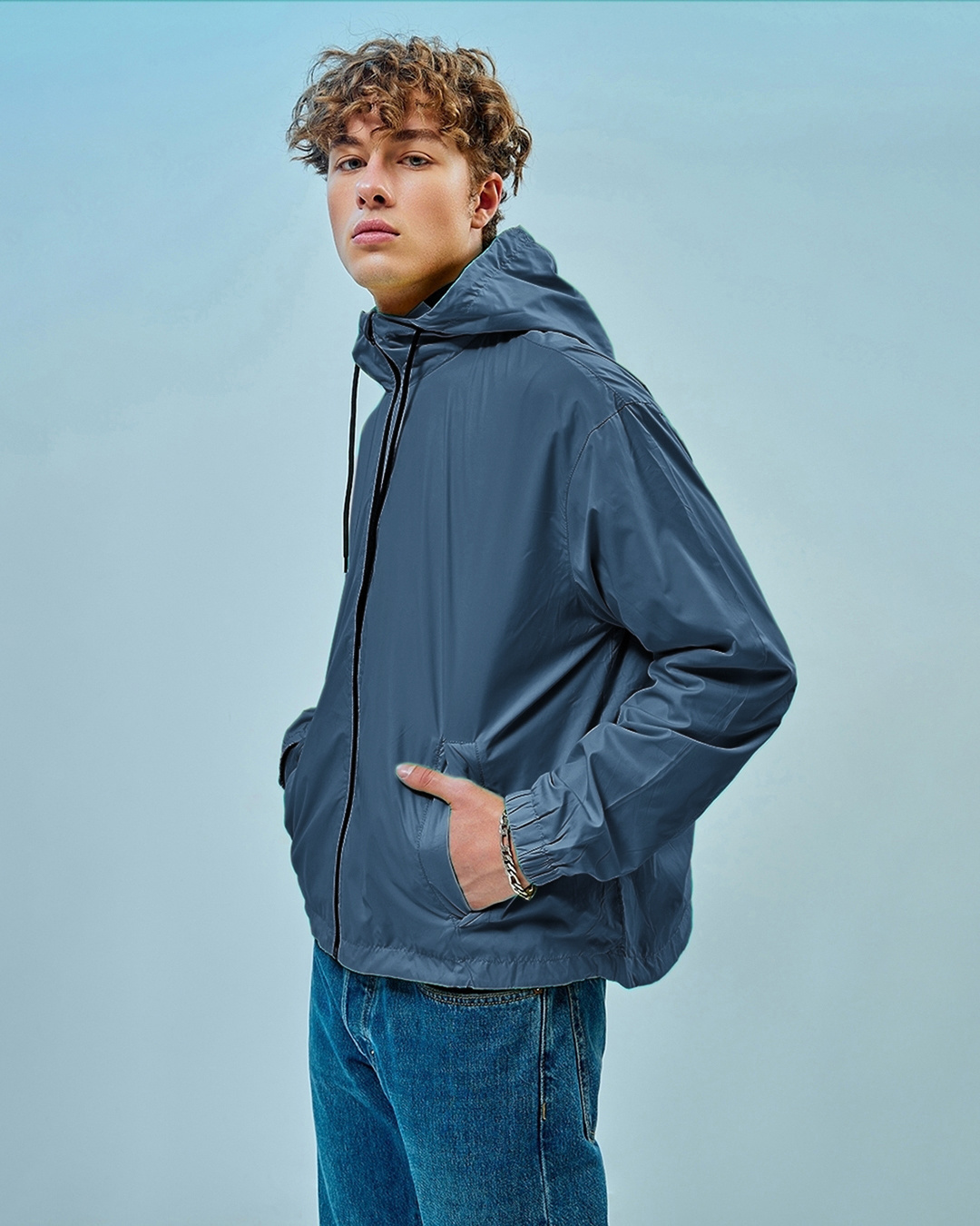 Shop Men's Blue Oversized Windcheater Jacket-Back