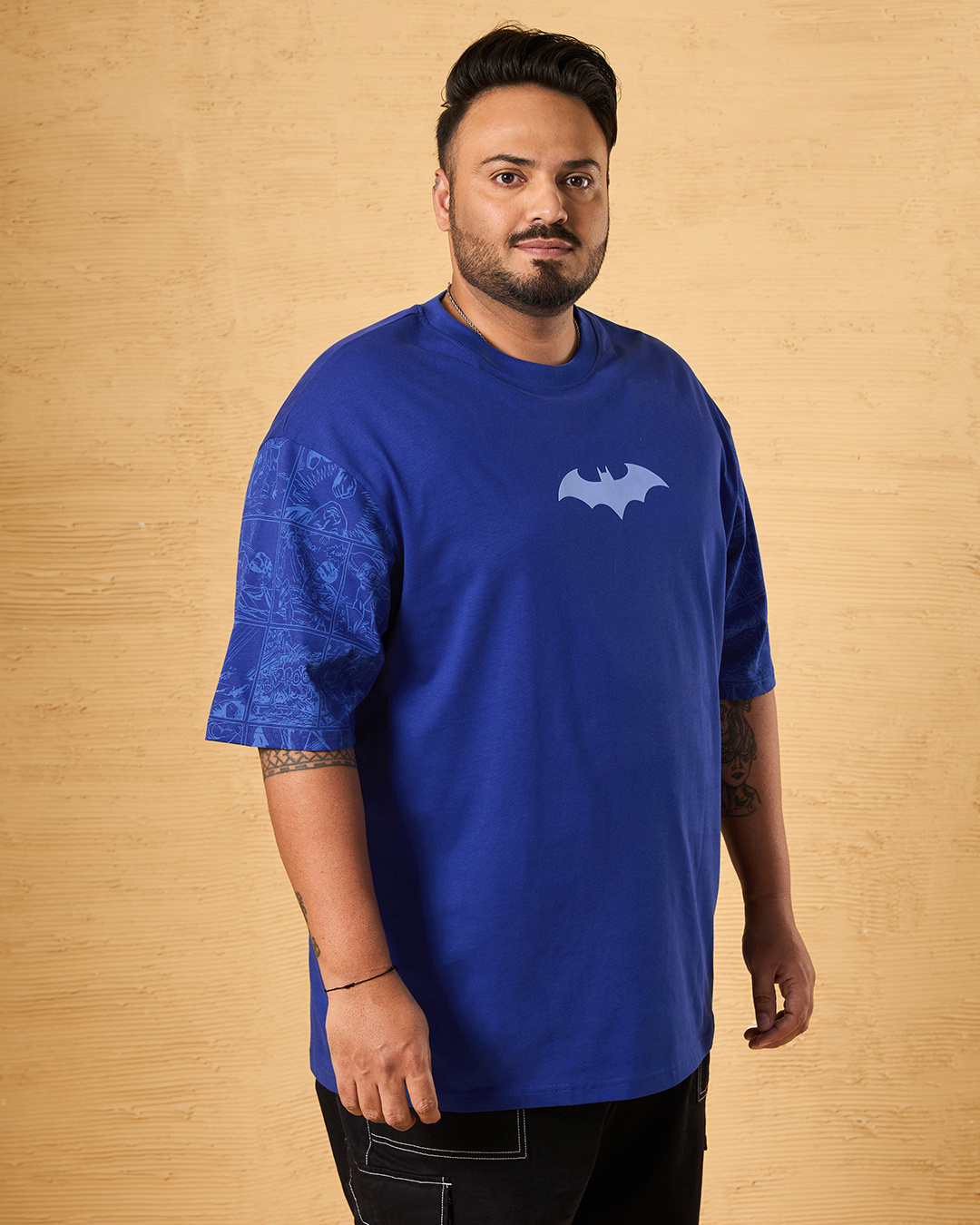 Shop Men's Blue Batman Graphic Printed Oversized Plus Size T-shirt-Back