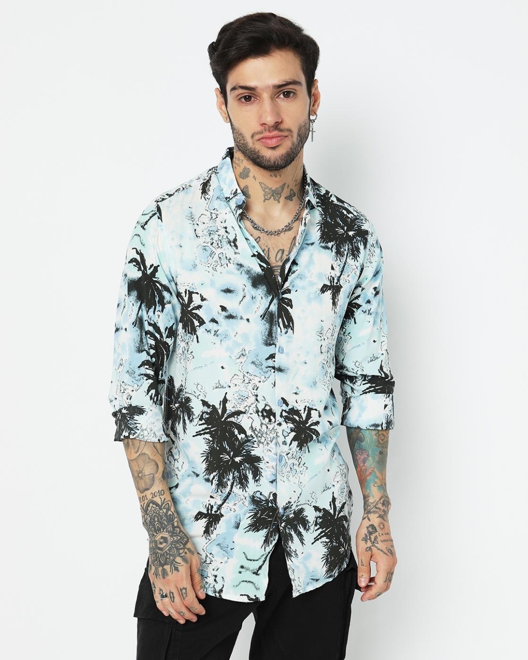 Buy Men's Blue Palm Tree Abstract Printed Shirt Online at Bewakoof