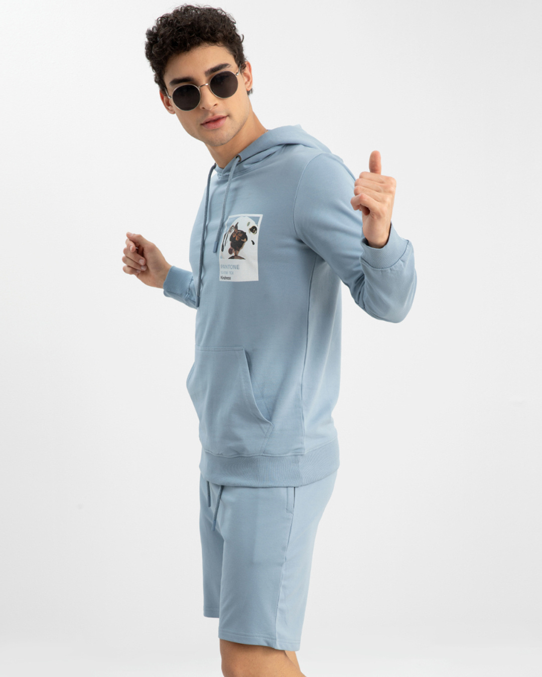 Shop Men's Blue Pantone Printed Hoodie & Shorts Set-Back