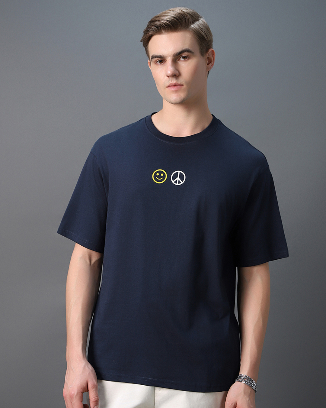 Shop Men's Blue Peace Not War Graphic Printed Oversized T-shirt-Back