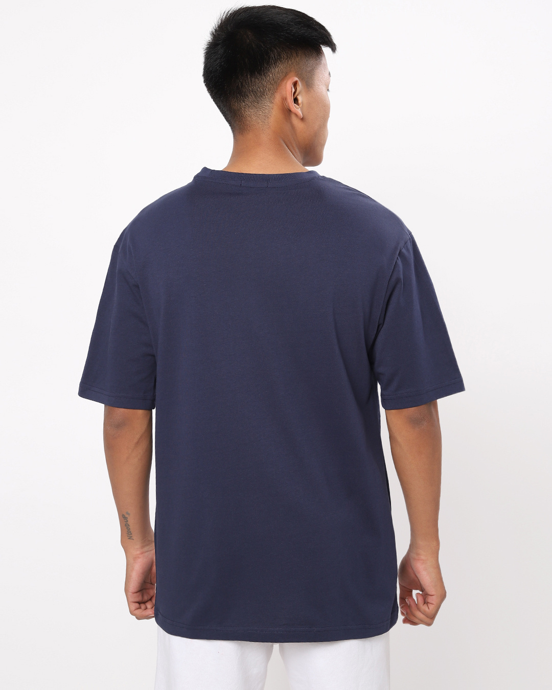 Shop Men's Blue Peace Out Astronaut Graphic Printed Oversized T-shirt-Back