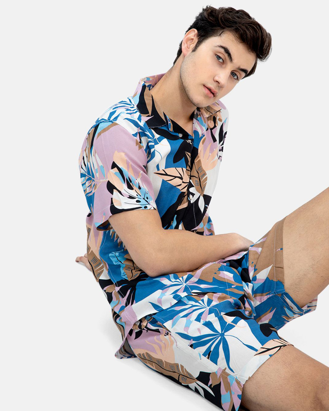 Men's Pink Abstract Printed Co-Ords Set with Shorts