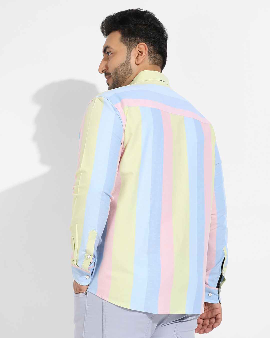 Shop Men's Blue & Pink Striped Plus Size Oversized Shirt-Back