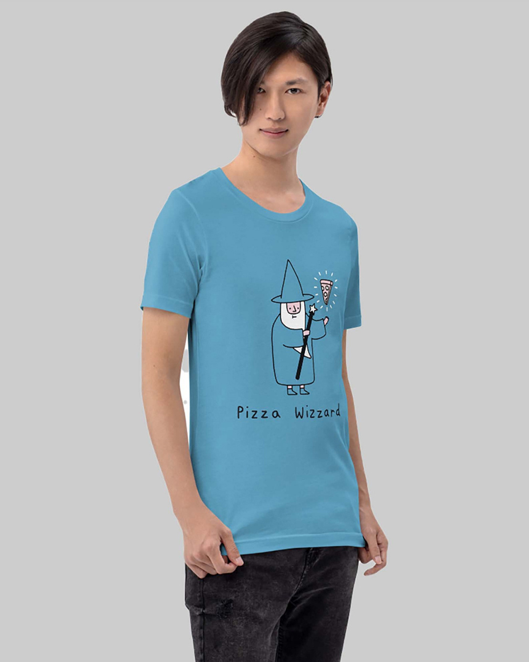 Shop Men's Blue Pizza Wizard Typography T-shirt-Back