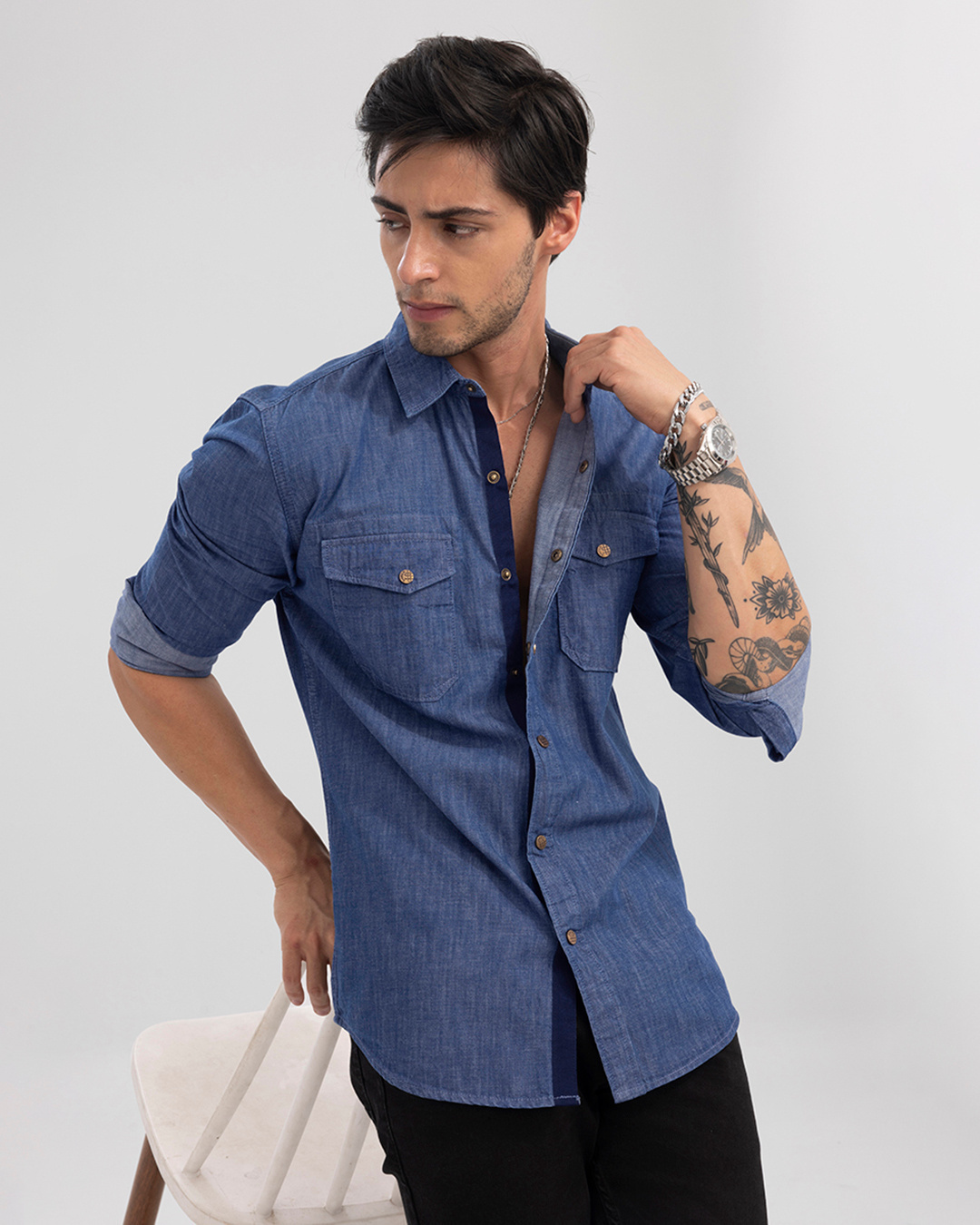 Buy Mens Blue Denim Slim Fit Shirt Online At Bewakoof 