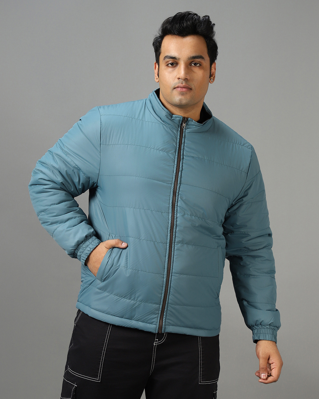 Shop Men's Blue Plus Size Puffer Jacket-Back
