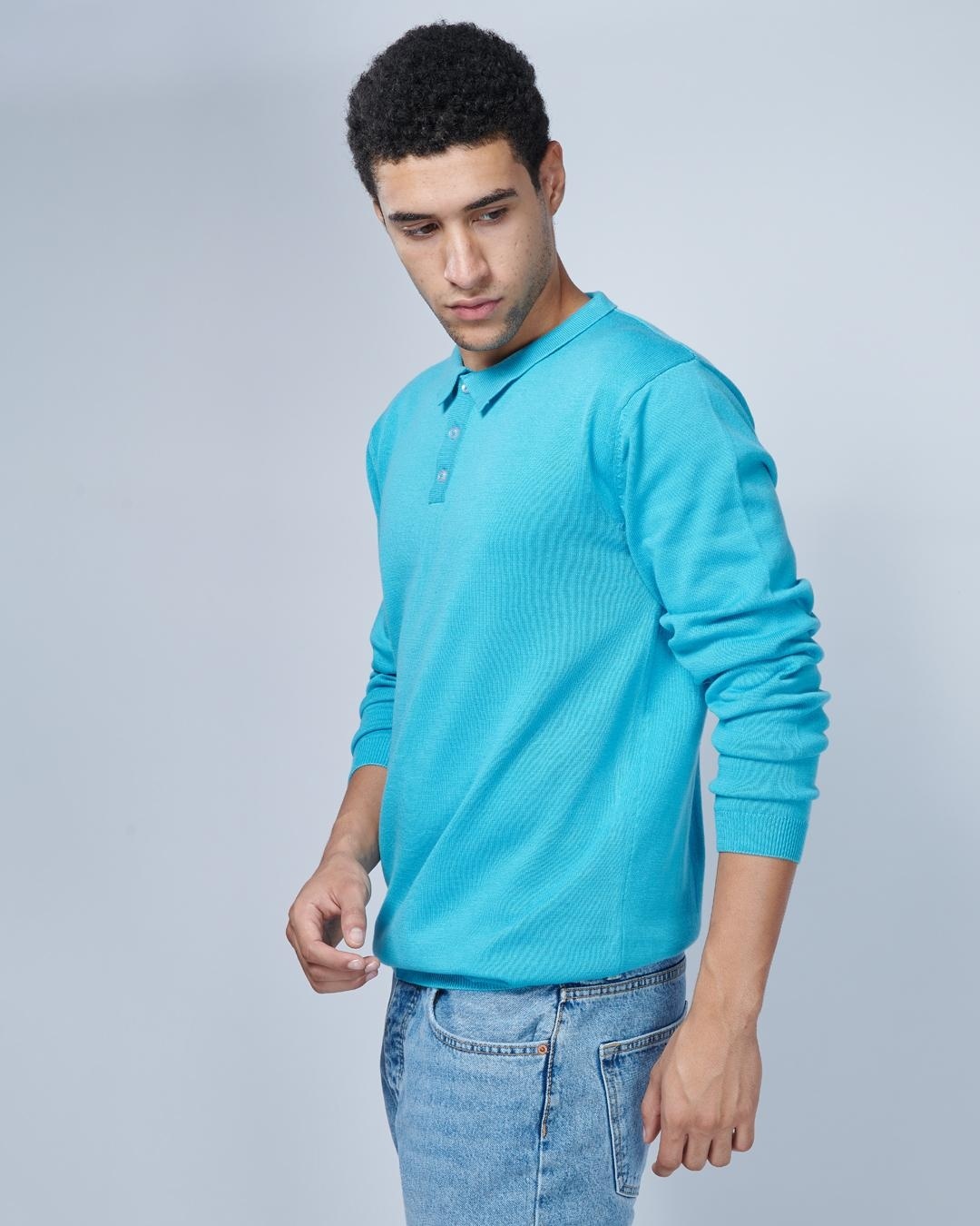 Shop Men's Blue Arctic Knit Polo Sweater-Back