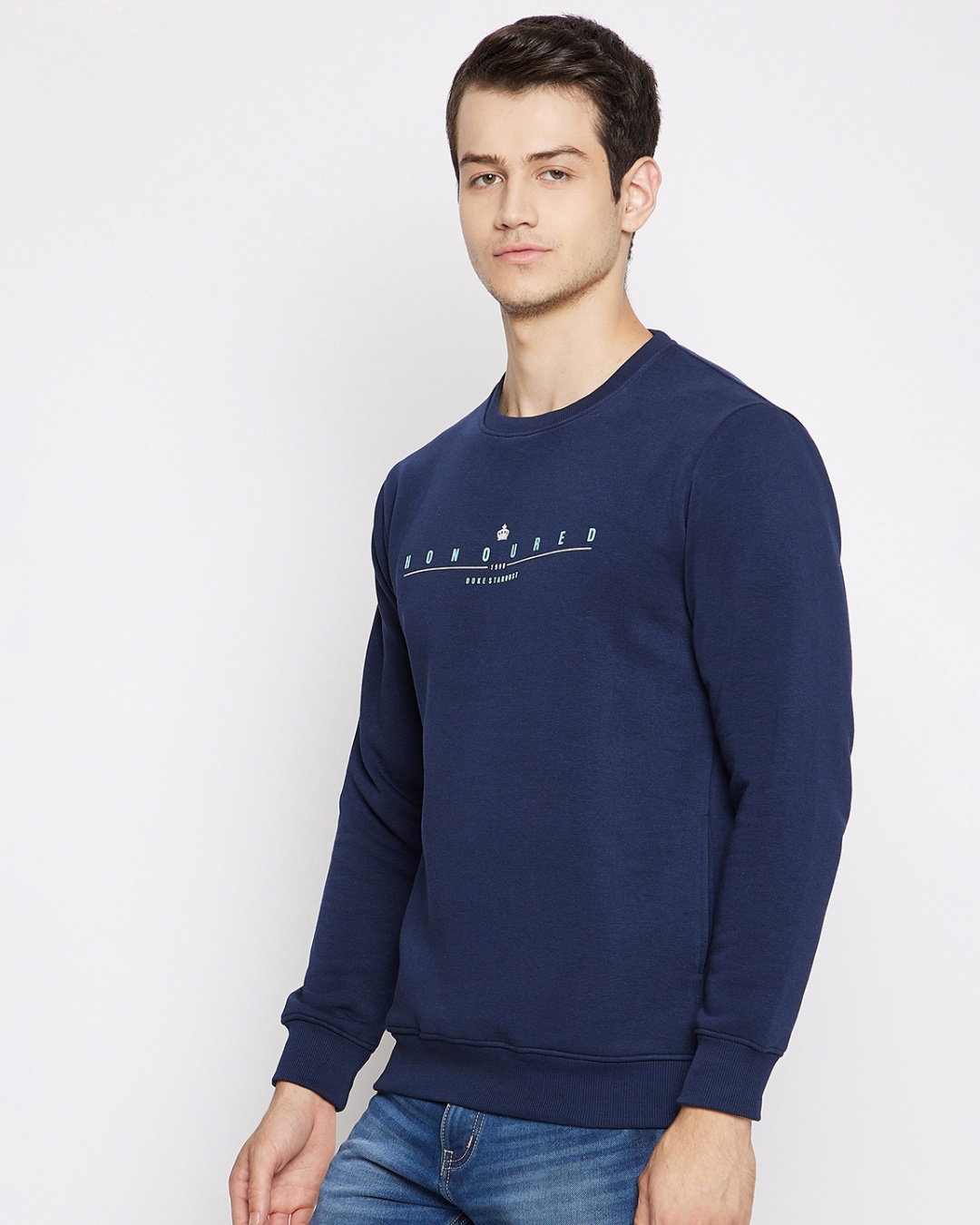 Shop Men's Blue Printed Fleece Blend Sweatshirt-Back
