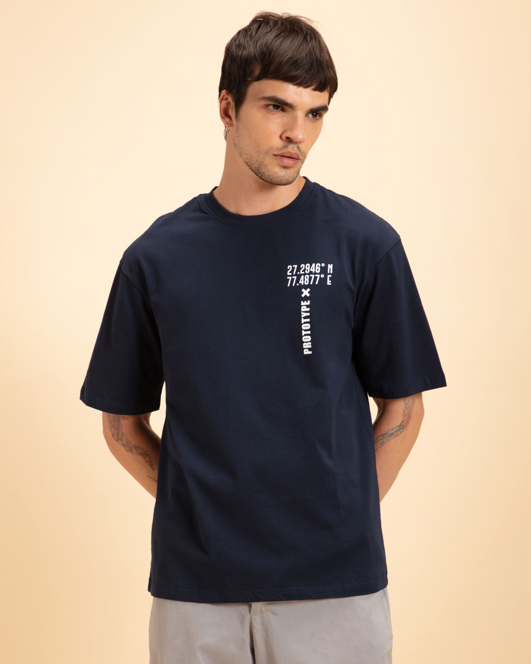 Shop Men's Blue Prototype Graphic Printed Oversized T-shirt-Back