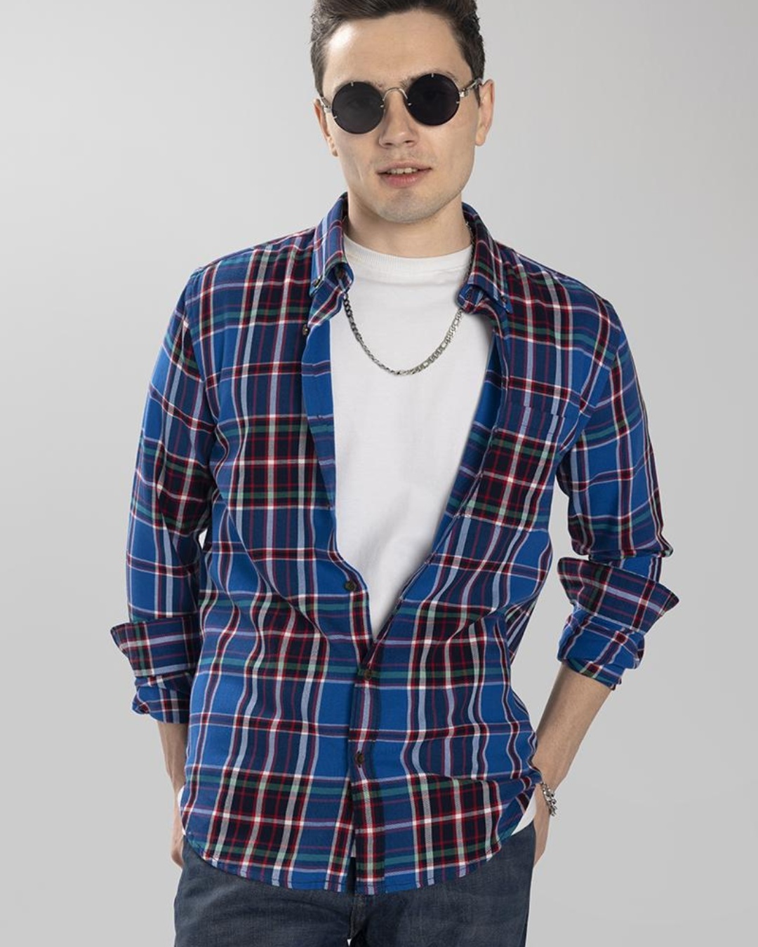 Buy Men's Blue Quad Checked Slim Fit Shirt Online at Bewakoof