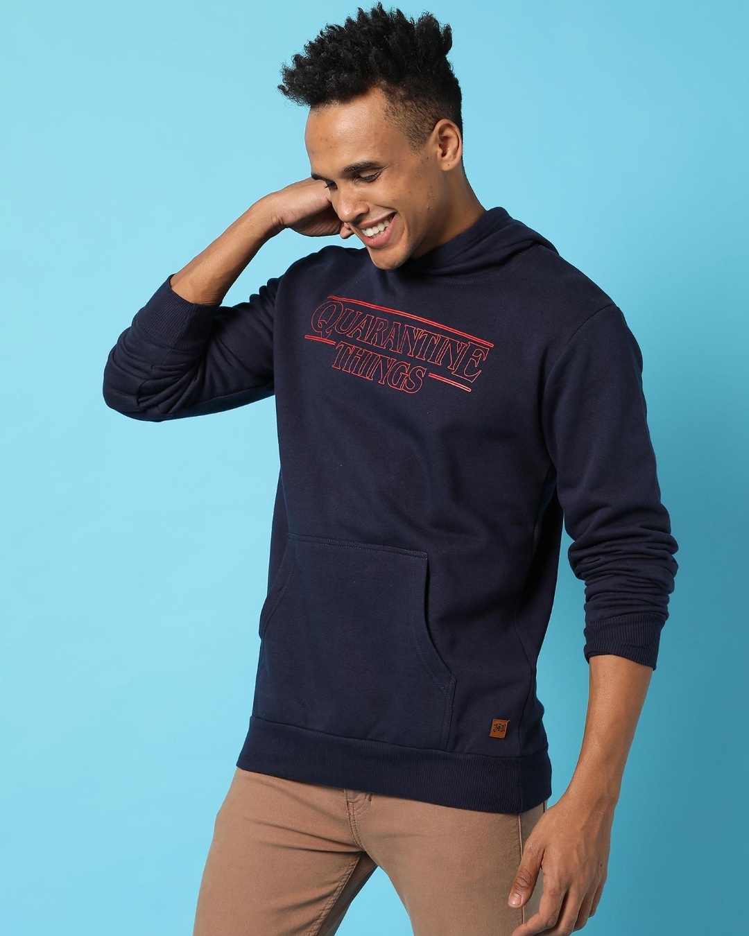 Shop Men's Blue Quarantine Typography Hooded Sweatshirt-Back