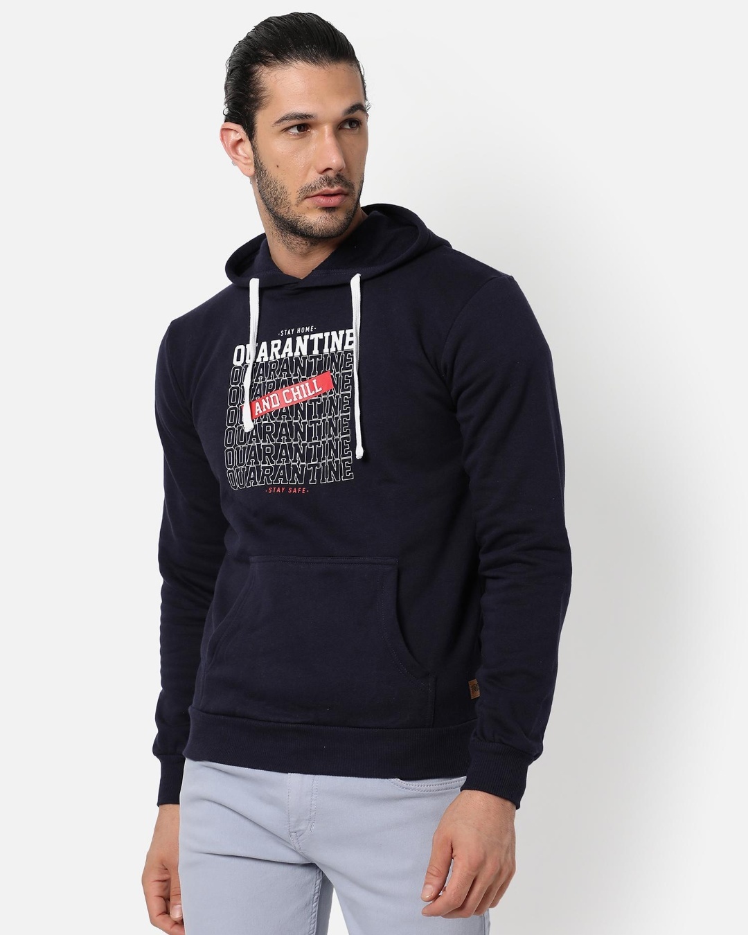Buy Men's Blue Quarantine Typography Hooded Sweatshirt for Men Online ...