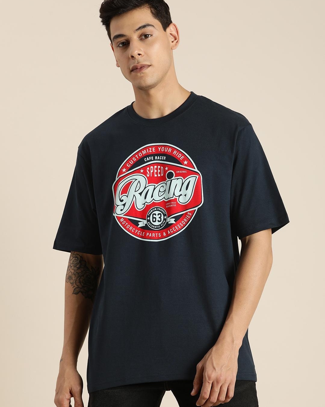 Buy Men's Blue Racing Typography Oversized T-shirt Online at Bewakoof