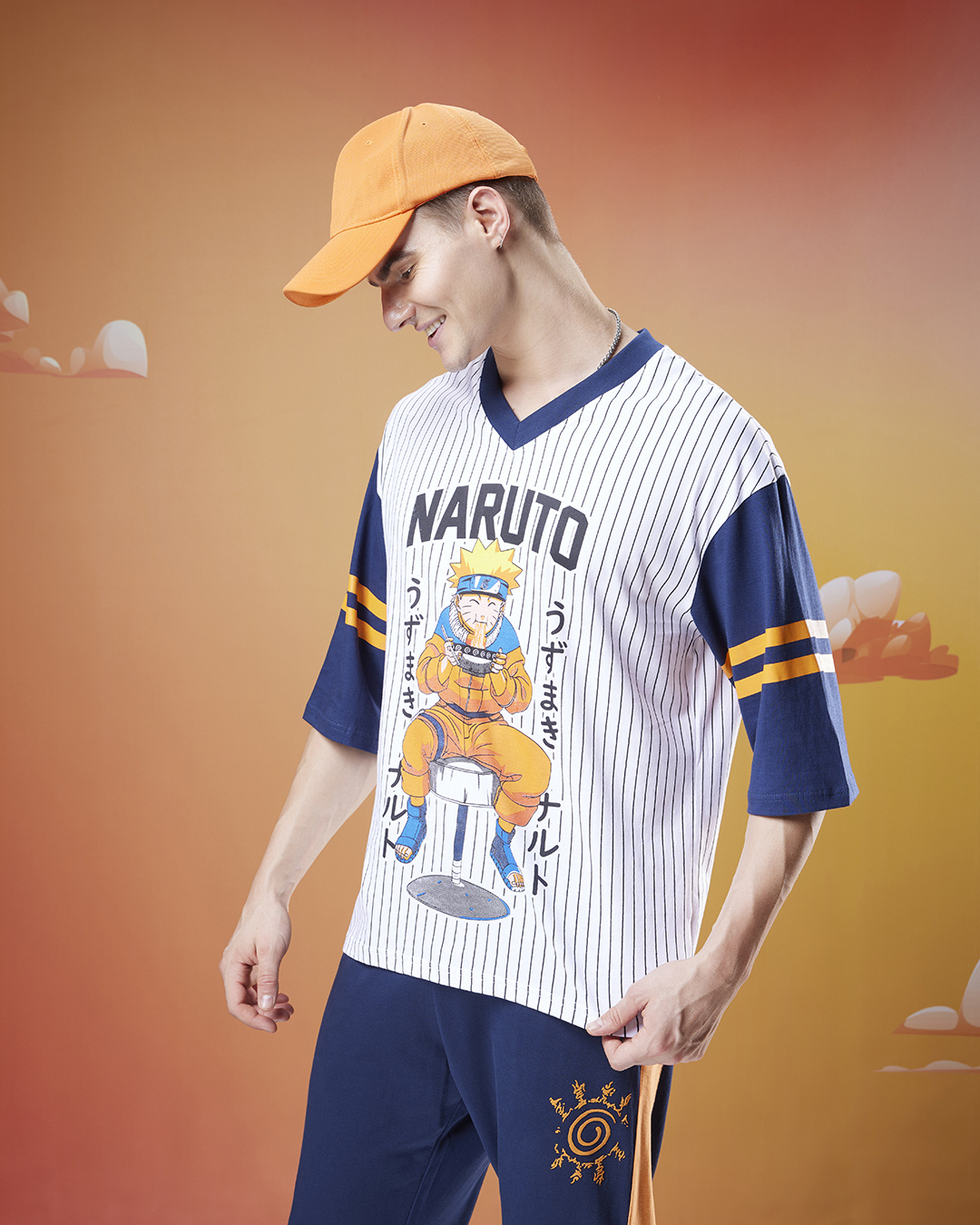 Shop Men's Blue & White Ramen Jersey Graphic Printed Oversized T-shirt-Back