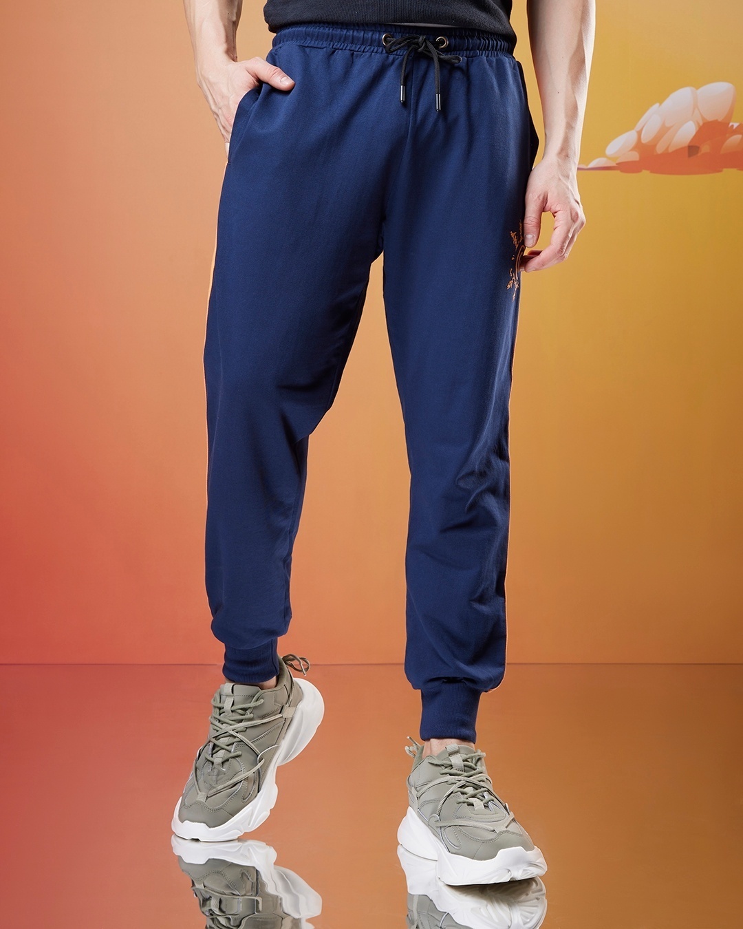 Shop Men's Blue Ramen Jersey Graphic Printed Super Loose Fit Joggers-Back