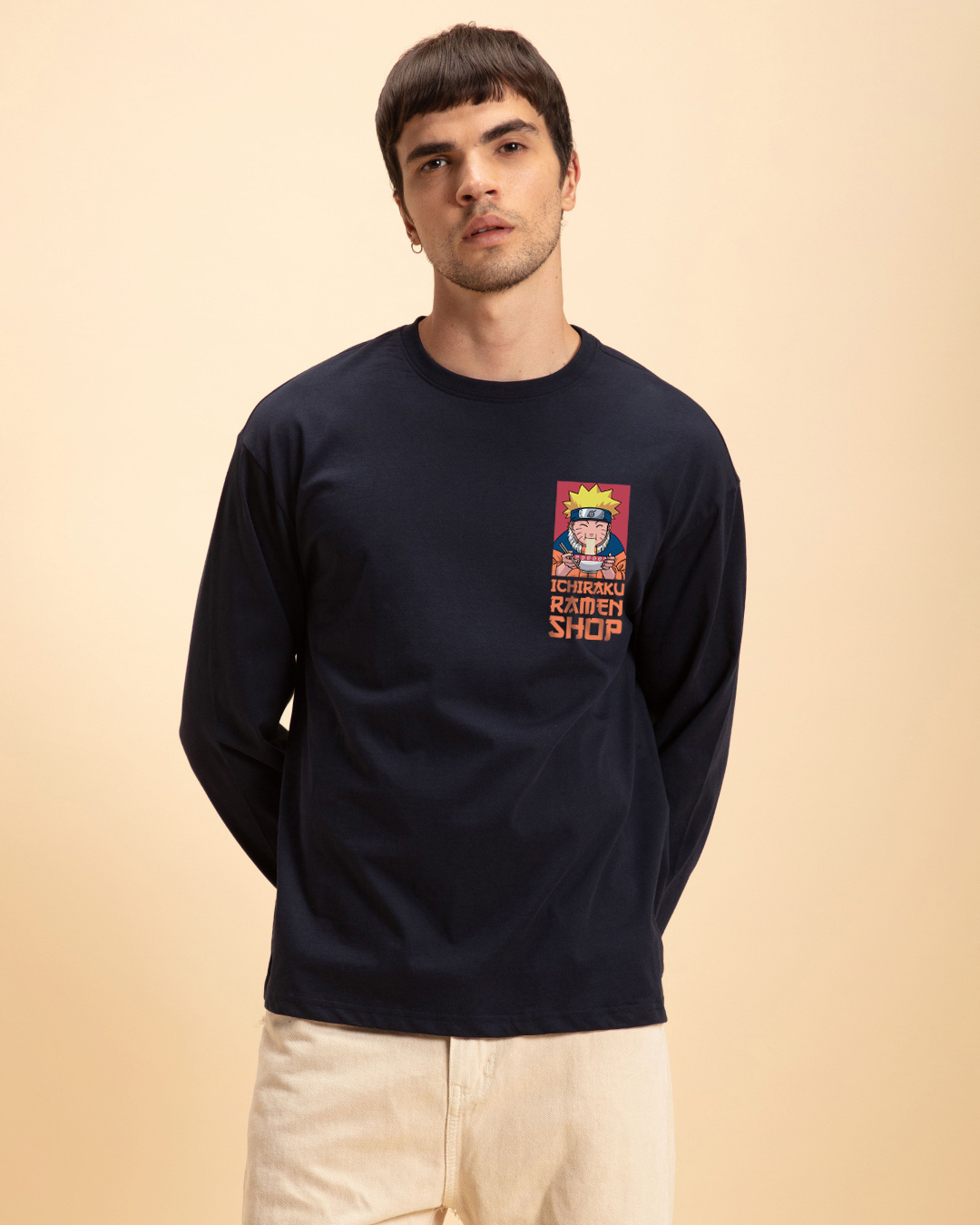 Shop Men's Blue Ramen Lover Graphic Printed Oversized T-shirt-Back