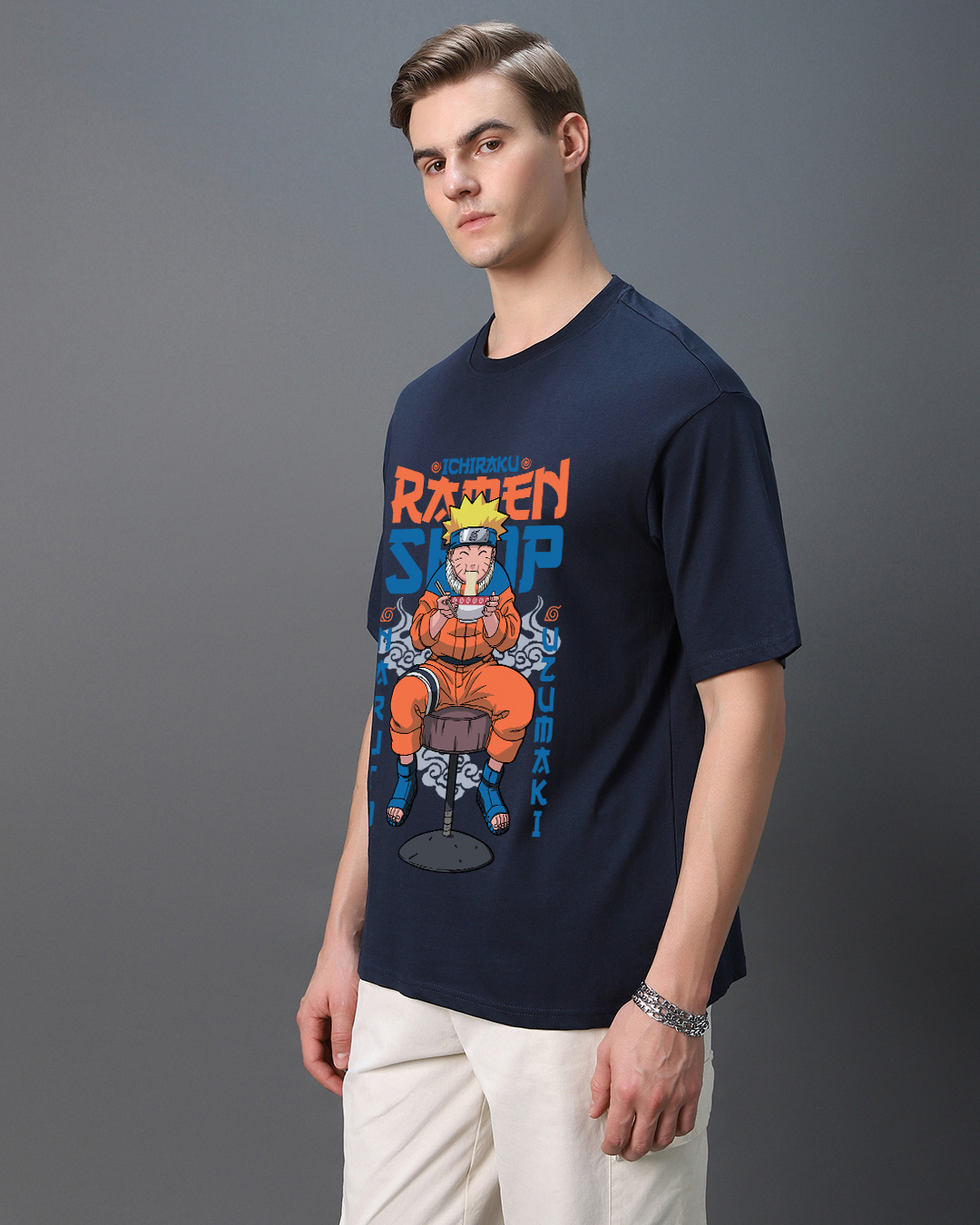 Shop Men's Blue Ramen Lover Graphic Printed Oversized T-shirt-Back
