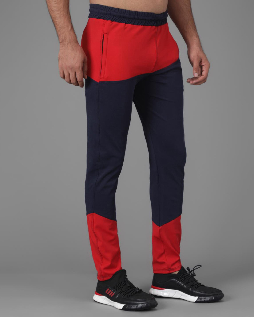 Shop Men's Blue & Red Color Block Relaxed Fit Track Pants-Back