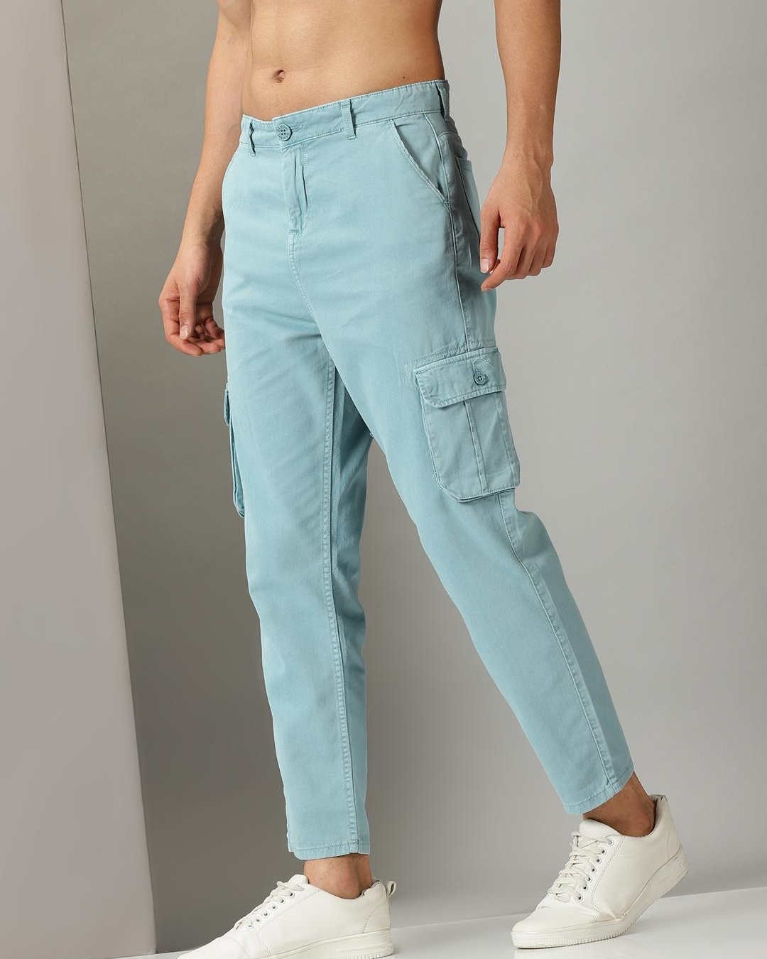 Buy Men's Light Blue Cargo Trousers Online at Bewakoof