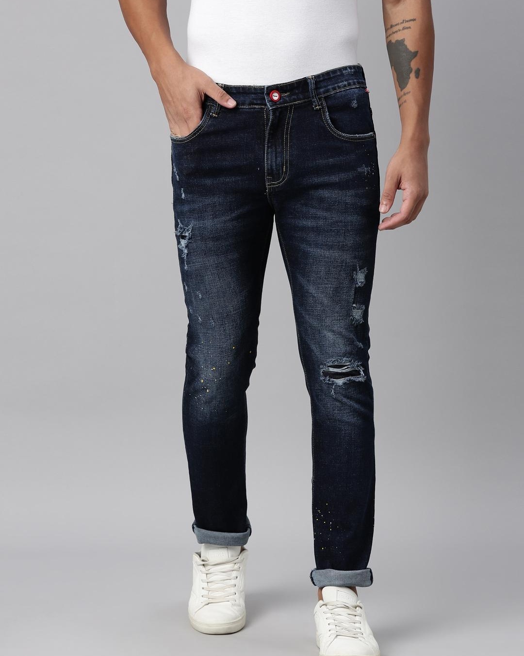 Buy Men's Blue Ripped Slim Fit Jeans for Men Blue Online at Bewakoof