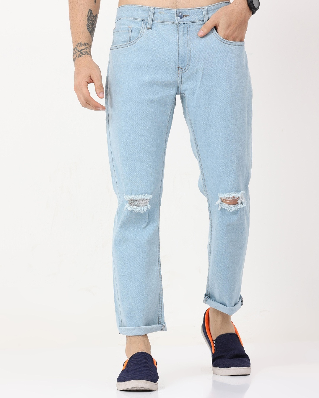 Buy Men's Blue Ripped Skinny Fit Jeans Online at Bewakoof