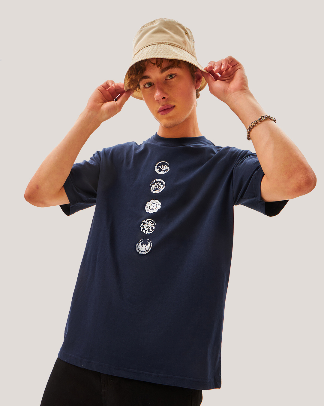 Shop Men's Blue Seek Balance Graphic Printed Oversized T-shirt-Back