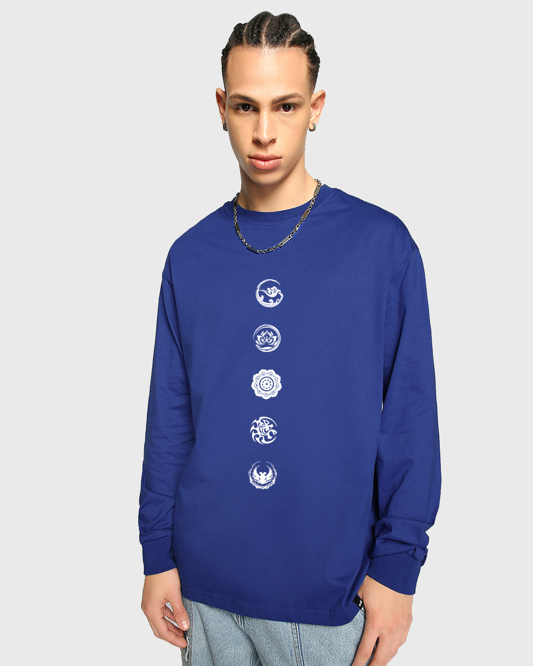 Shop Men's Blue Seek Balance Graphic Printed Oversized T-shirt-Back