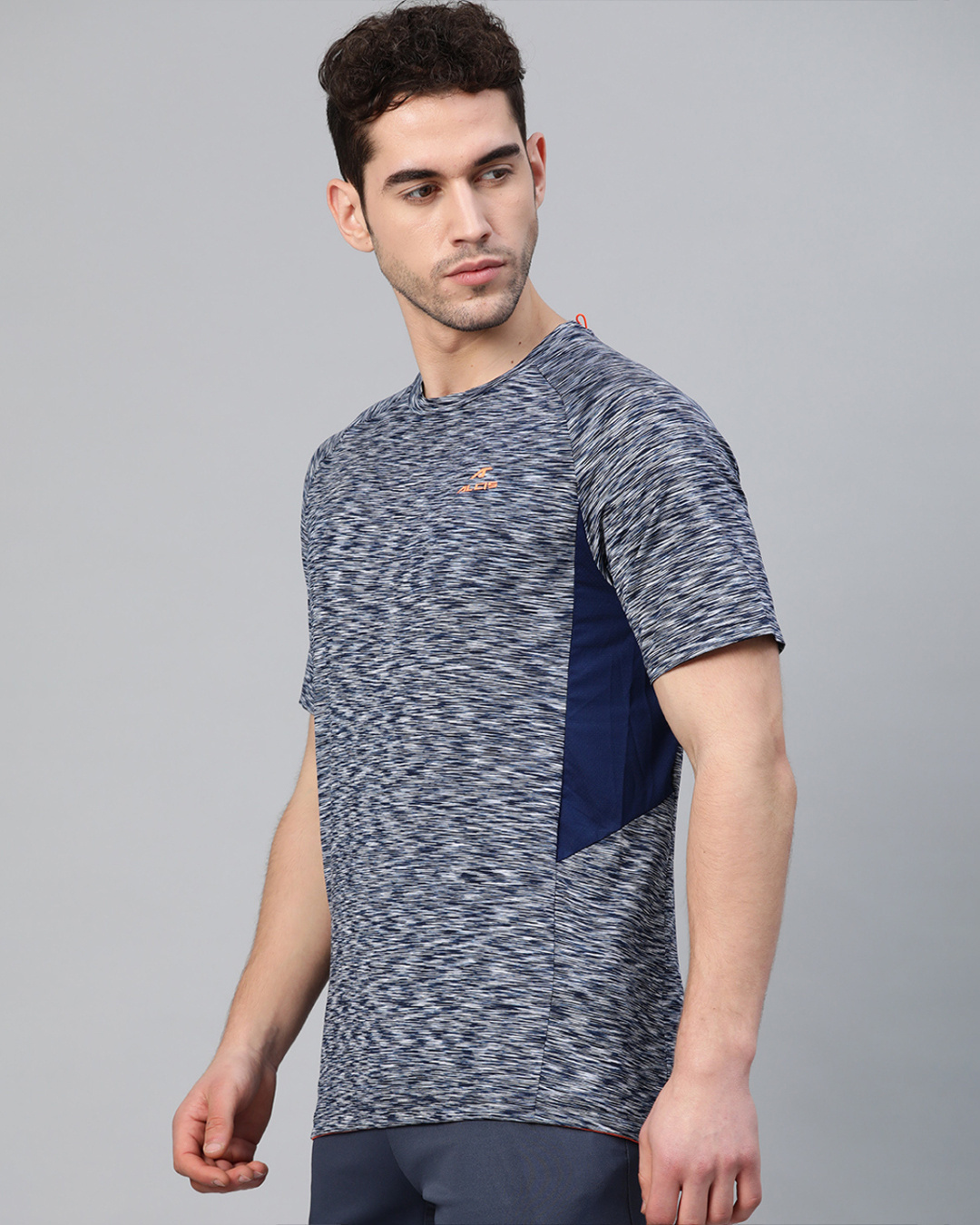 Shop Men's Blue Self Design Slim Fit T-shirt-Back