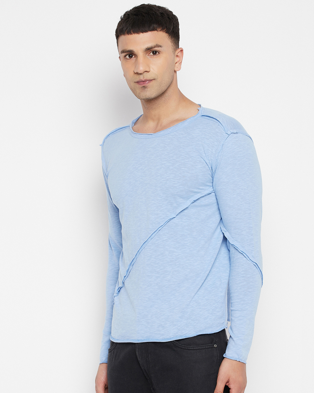 Shop Men's Blue Self Design Slim Fit T-shirt-Back