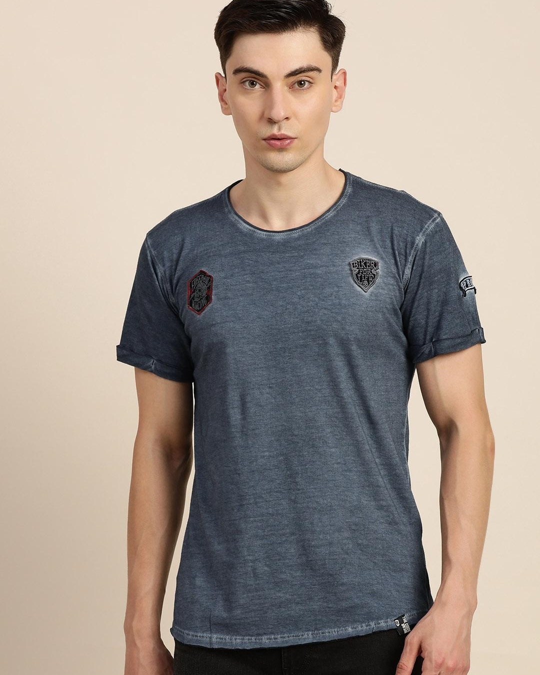 Buy Men's Blue Self Design T-shirt for Men Blue Online at Bewakoof