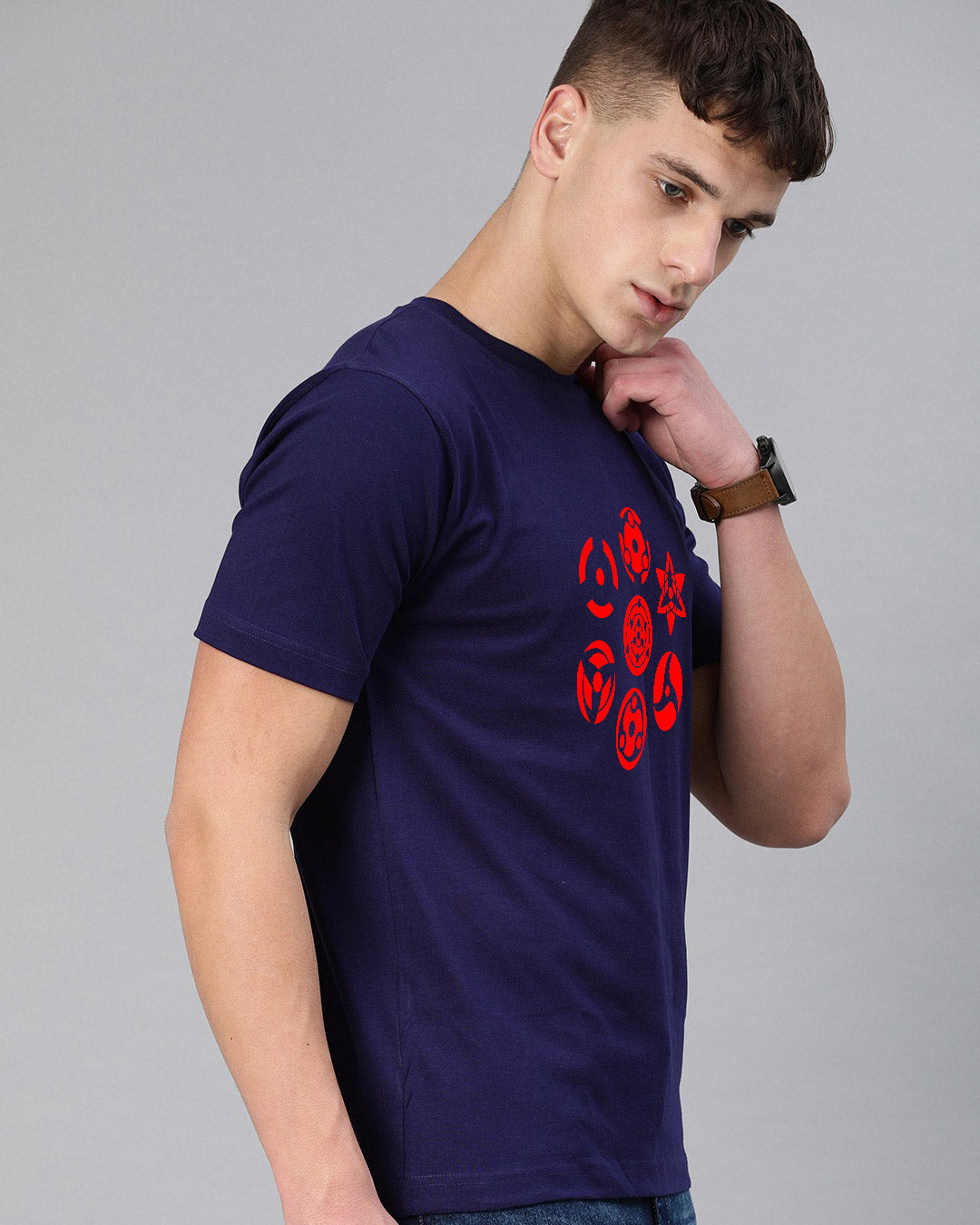 Shop Men's Blue Sharingan Graphic Printed Relaxed Fit T-shirt-Back